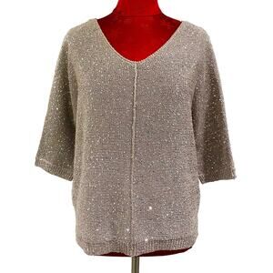 WD NY Sparkle Sweater Size L Casual Slouchy Sequins Chic Lux Elegant Blush Beige